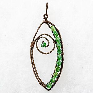 Wire-Wrapped Copper Dichroic Peridot Glass Beaded Pendant
